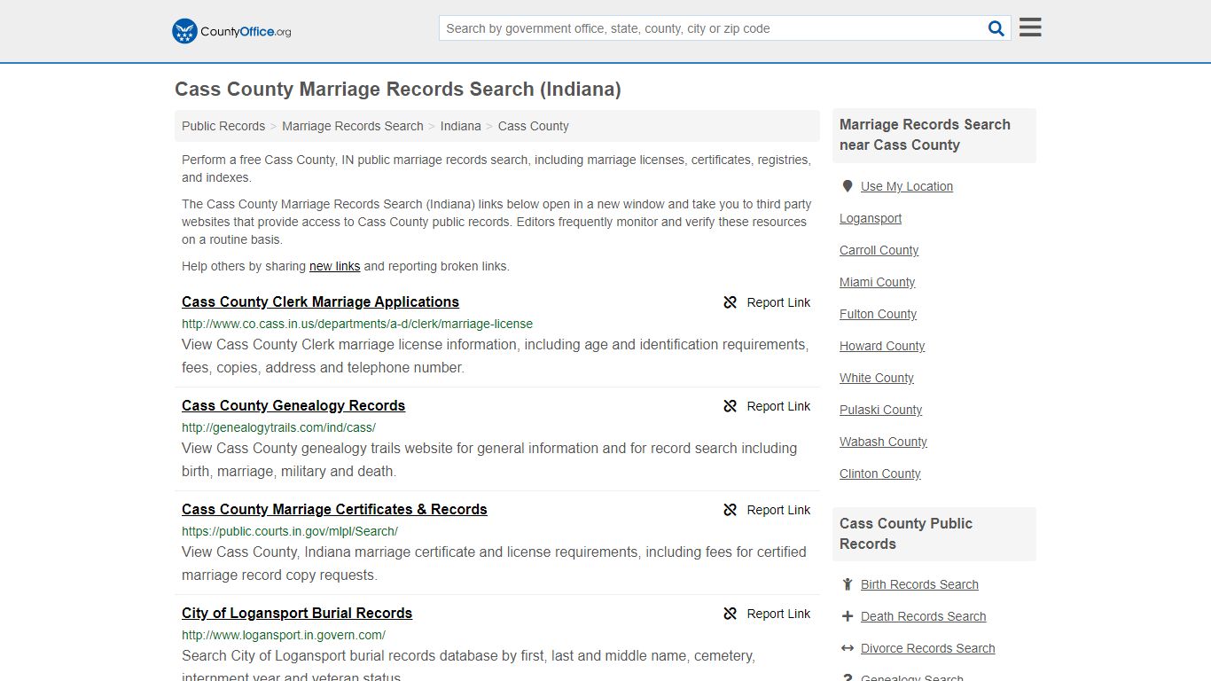 Cass County Marriage Records Search (Indiana) - County Office